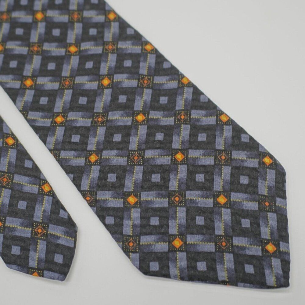 Boss Hugo Boss Geometric Print‎ Blue Black Orange Wide Silk Tie